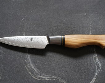 Parring Knife, ST650 powder steel Knife, Damascus Steel Blade, Wood Handle Knife, Sanmai Knife, Professional Knife