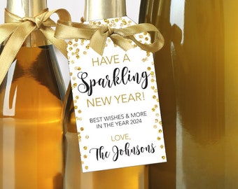 New Years Eve Party Favor Tags Editable Champagne Gift Tags Printable New Year's Eve Gift Tags Sparkling New Year 2024 New Year Tags