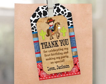 Cowboy Birthday Favor Tags, Editable Cowboy Favor Tags, Printable Western Birthday Party Favor Tag Template, Wild West Thank You tags