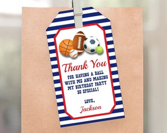 Sports Birthday Favor Tags, Editable Sports Favor Tags Template, Printable All Star Birthday Party Decorations, Athlete Party Favor Tags