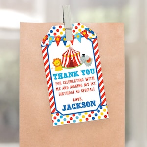 Circus Birthday Favor Tags, Editable Circus Favor Tags, Printable Carnival Gift Tags, Circus Birthday Party Favors, Carnival Party Decor image 1