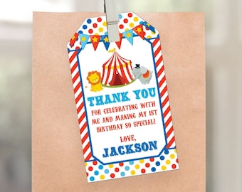 Circus Birthday Favor Tags, Editable Circus Favor Tags, Printable Carnival Gift Tags, Circus Birthday Party Favors, Carnival Party Decor