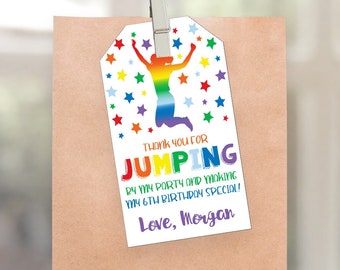 Jump Favor Tags, Editable Rainbow Jump Favor Tag Template, Printable Jump Party Favor Tags, Rainbow Bounce House, Trampoline Party Tags