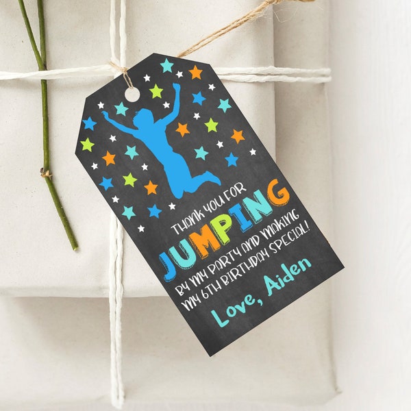 Jump Favor Tags, Jump Birthday Party Favors, Boys Jump Party, Jumping Favor Tags, Bounce House Favor Tags, Trampoline Favor Tags, Editable