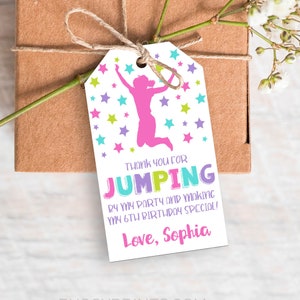 Jump Favor Tags, Jump Birthday Party Favors, Girl Jump Party, Jumping Favor Tags, Bounce House Favor Tags, Trampoline Favor Tags, Editable