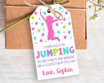 Jump Favor Tags, Jump Birthday Party Favors, Girl Jump Party, Jumping Favor Tags, Bounce House Favor Tags, Trampoline Favor Tags, Editable