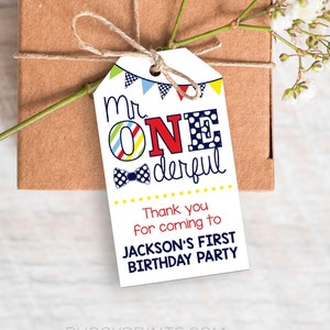 Mr. ONEderful Favor Tags, Editable Mr. ONEderful Birthday Favor Tag Template, Printable Colorful Mr. ONEderful Party, Boy First Birthday MRC