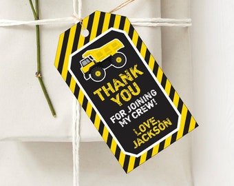 Construction Birthday Favor Tags, Editable Construction Favor Tag Template, Printable Dump Truck Party Favor Tags, Caution Thank You Tags