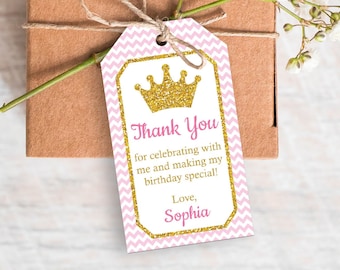 Princess Birthday Favor Tags, Editable Princess Favor Tags, Printable Princess Party Favor Tags, Pink and Gold Royal Party Decorations