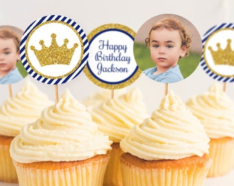 Prince Birthday Cupcake Toppers, Editable Prince Cupcake Topper Template, Printable Prince Birthday Party Decorations, Boy First Birthday