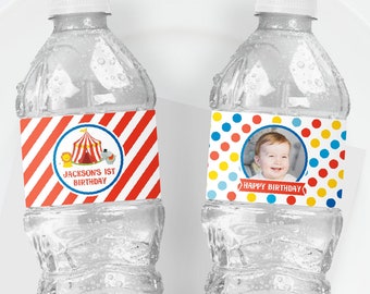 Circus Birthday Water Bottle Labels, Editable Circus Water Bottle Label Template, Carnival Birthday Party Decorations, Baby Shower Wrapper