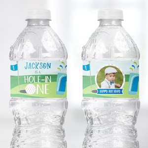 Hole In One Golf Birthday Water Bottle Labels (Editable Printable)