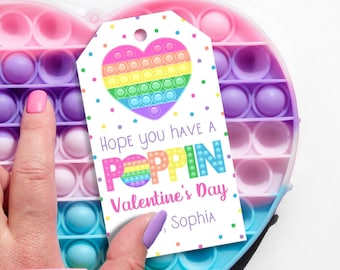 Valentine's Day Pop It Gift Tag, Editable Poppin Valentine's Day Favor Tags, Printable Fidget Toy Gift Tag, Kids School Valentines Day