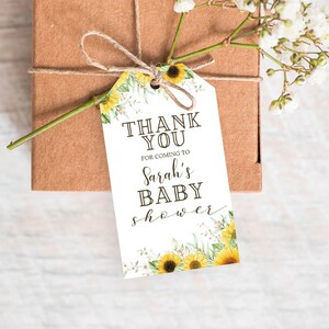 Bewerkbare Zonnebloem Baby Douche Favor Tags Afdrukbare Zonnebloem Favor Tag Sjabloon Zomer Lente Bloemen Meisje Baby Douche Feestdecoraties
