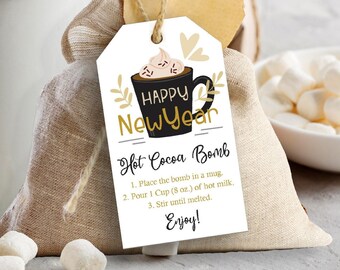 New Years Hot Chocolate Bomb Tag, Printable New Year's Eve Party Favors, Hot Cocoa Bomb Gift Tag, Favor Tags, Teacher Appreciation