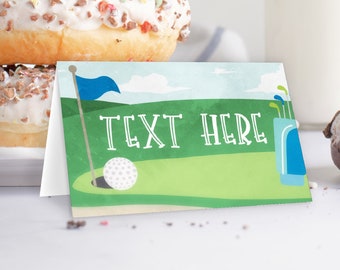 Hole in One Birthday Place Cards, Editable Golf Place Cards, Printable Tent Cards, Golf First Birthday Party, Golfing Food Labels