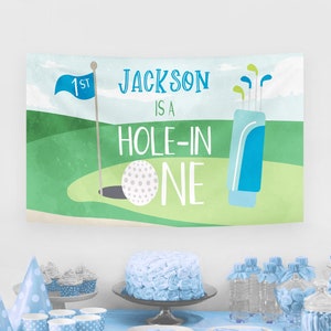 Hole in One Birthday Banner, Editable Golf Happy Birthday Banner Poster, Printable First Birthday Par-Tee Backdrop, Golf Party Decorations