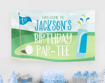 Hole in One Birthday Banner, Editable Golf Happy Birthday Banner Poster, Printable First Birthday Par-Tee Backdrop, Golf Party Decorations