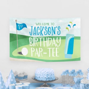 Hole in One Birthday Banner, Editable Golf Happy Birthday Banner Poster, Printable First Birthday Par-Tee Backdrop, Golf Party Decorations
