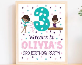 Gymnastics Birthday Party Sign, Editable Gymnastics Party Sign, Printable Gymnast Welcome Sign, Party Decorations, Jump Tumble Play, Any Age