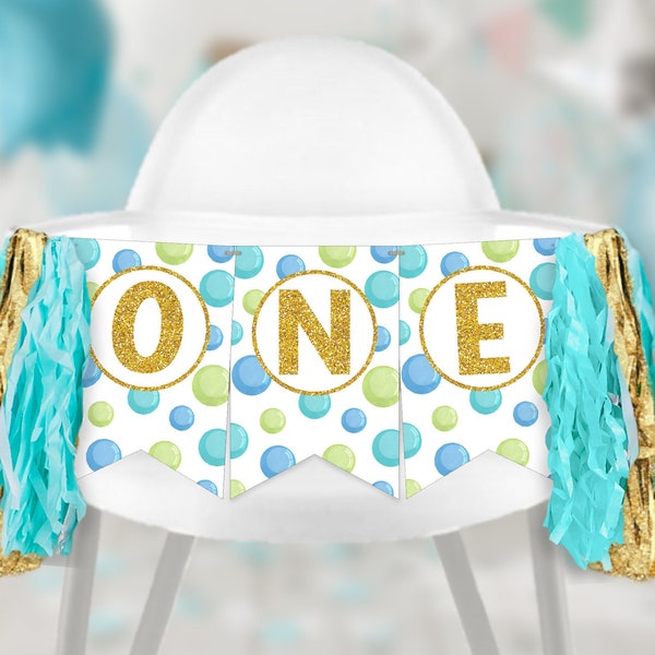 Bubble 1st Birthday High Chair Banner, Printable Boy Bubble First Birthday High Chair Banner, Bubble Party Decorations, Bubble High Chair