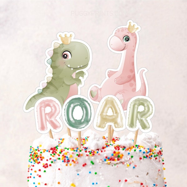 Girl Dinosaur Birthday Cake Topper, Printable Dinosaur Centerpieces Table Decor, Girl Dino Birthday Party Decorations, Pink Dinosaur Toppers