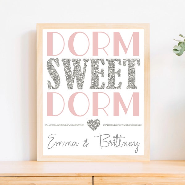 Personalized Dorm Decor, Dorm Room Sign, Dorm Sweet Dorm Sign, Editable and Printable Blush Pink Sign, College Dorm Sign, Custom Sign