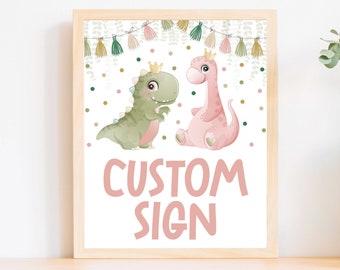 Girl Dinosaur Birthday Party Sign, Editable Dinosaur Party Sign, Printable Dino Sign, Dino Party Decorations, Custom Dinosaur Table Sign