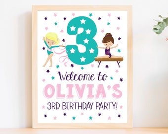 Gymnastics Birthday Party Sign, Editable Gymnastics Party Sign, Printable Gymnast Welcome Sign, Gymnastics Party Decorations, Table Sign