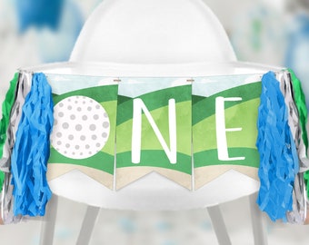 Hole in One High Chair Banner, Printable Golf High Chair Banner, Boy First Birthday Banner, ONE and 1 Banners, Golf 1st Birthday