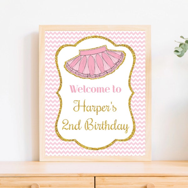 Tutu Birthday Party Sign, Editable Tutu Party Sign Template, Printable Ballerina Birthday Party Sign, Pink and Gold Tutu Party Decorations