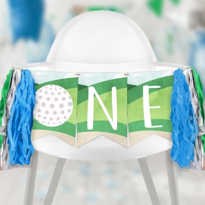 Golf High Chair Banner: Hole In One, Boy 1st Birthday (Printable)