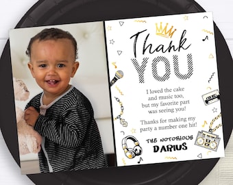 Notorious One Birthday Thank You Card, Editable The Big One Thank You Template,  Printable Boy Hip Hop 90s First Birthday Party Thank You