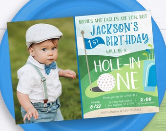 Hole in One Birthday Invitation, Editable Golf First Birthday Invitation Template, Printable Hole in One Invite, Boy 1st Birthday Party