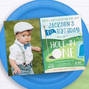 Hole in One Birthday Invitation, Editable Golf First Birthday Invitation Template, Printable Hole in One Invite, Boy 1st Birthday Party