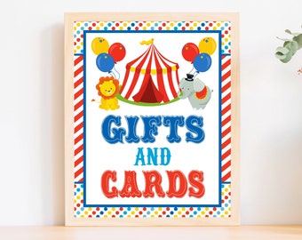 Circus Gifts and Cards Sign, Printable Carnival Birthday Party Sign, Circus Party Decorations, Circus Presents Sign, Instant Download