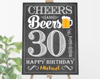 Cheers and Beers to 30 Years Poster, Editable Cheers and Beers Party Sign Template, Printable Beer Party Poster, Adult 30th Birthday Any Age