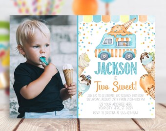 Ice Cream Truck Invitation, Editable Ice Cream Invitation Template, Printable Ice Cream Birthday Party Invite, Boy Summer Birthday Invite