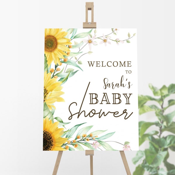 Sunflower Baby Shower Welcome Poster, Editable Sunflower Baby Shower Sign, Printable Sunflower Welcome Poster, Boho Baby Shower Decorations