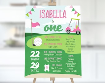 Golf First Birthday Milestone Poster: Editable Stats Sign (Digital Download)