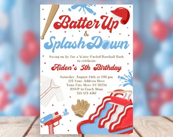 Baseball Water Party Invitation: Editable Summer Birthday (Printable)