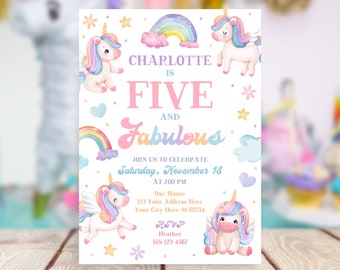 Unicorn Birthday Invitation Editable Unicorn Invite Template Printable Girl Fifth 5th Magical Watercolor Rainbow Party Instant Download