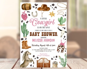 Editable Western Baby Shower Invitation Template Printable Cowgirl Rodeo Party Invite Baby Girl Wild West Rodeo Corjl Digital Download