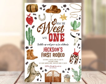 Editable Cowboy Birthday Invitation Template Printable Western First Rodeo Party Invite Boy Wild West One Rodeo Corjl Digital Download