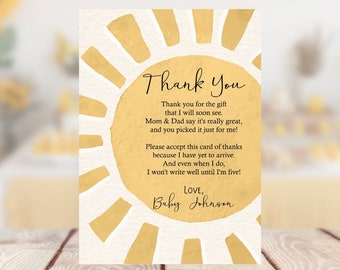 Sunshine Baby Shower Thank You Card Template: Boho Sunflower (Digital Download)