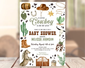 Editable Western Baby Shower Invitation Template Printable Cowboy Rodeo Party Invite Gender Neutral Wild West Rodeo Corjl Digital Download