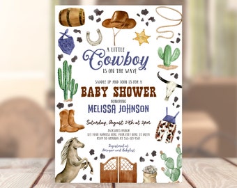 Editable Western Baby Shower Invitation Template Printable Cowboy Rodeo Party Invite Baby Boy Wild West Rodeo Corjl Digital Download