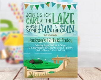 Lake Birthday Invitation: Canoe Kayak Party, Editable Template (Digital Download)