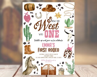 Editable Cowgirl Birthday Invitation Template Printable Western First Rodeo Party Invite Girl Wild West One Rodeo Corjl Digital Download