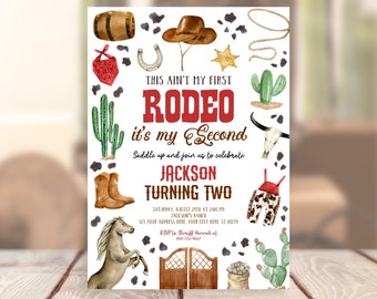 Editable Western Birthday Invitation Template Printable Cowboy Second Rodeo Party Invite Boy Wild West 2nd Rodeo Corjl Digital Download